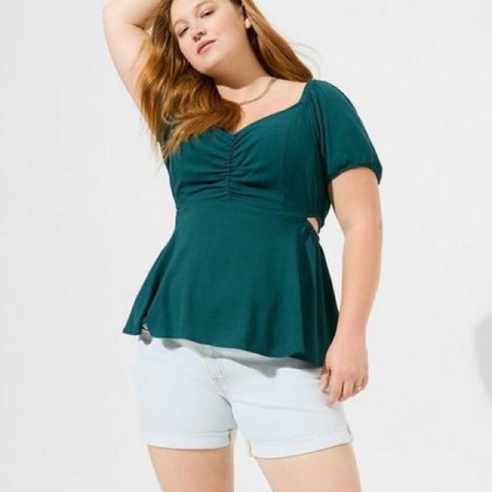 Torrid Teal Babydoll Rayon Slub With Side Cutouts Top 3X NWT 40460082